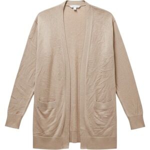 Luxury Premier Collection Cashmere Blend Cardigan Tan Open Front Pocket Small